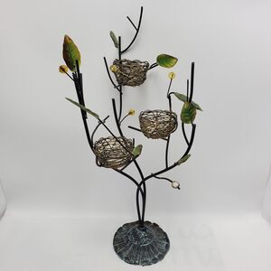 Metal Tree Tealight Candle Holder Bird Nest French Country Farmhouse 3D Leaves